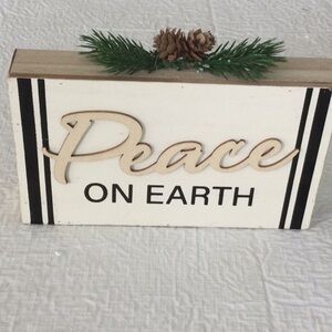Peace On Earth Holiday Sign - White and Black